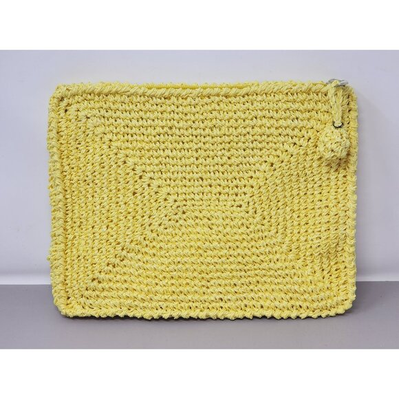 Yellow Handwoven Clutch Bag With Zipper Closure & Pom-Pom Accent Made In Korea - Picture 2 of 8